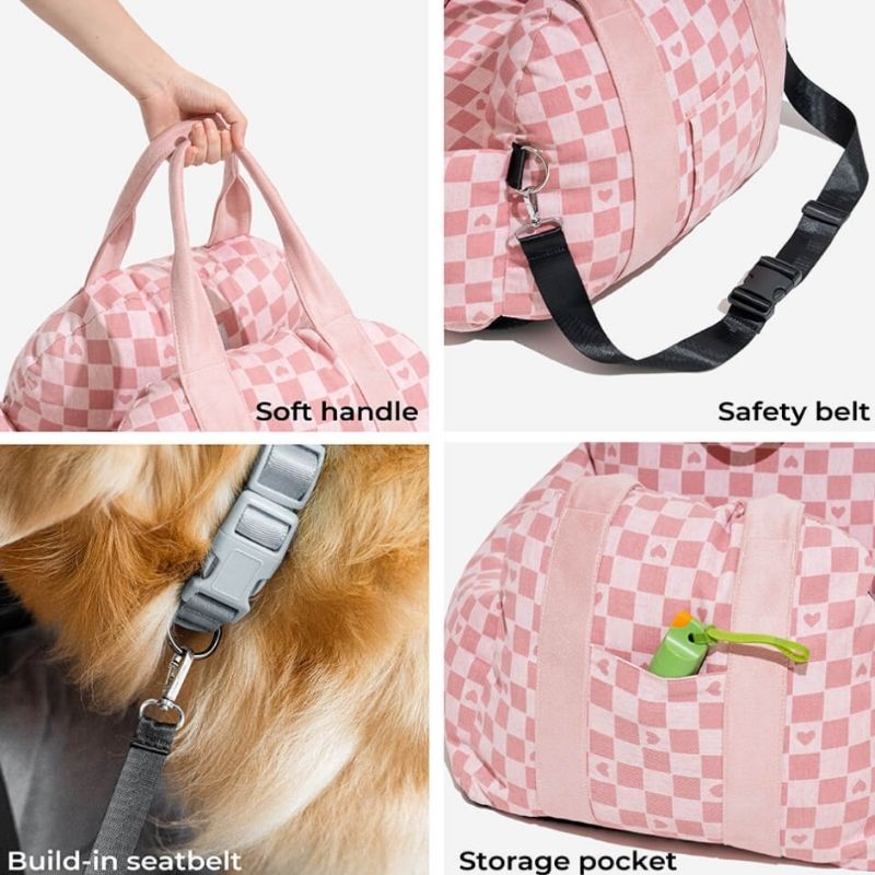 Heart Chequerboard Frenchie Car Seat Bed