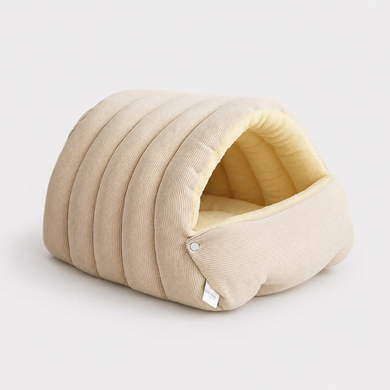 Beige Corduroy Frenchie Cave Bed
