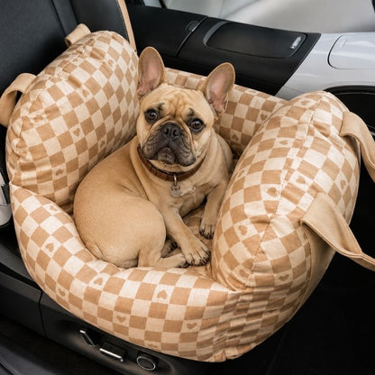 Heart Chequerboard Frenchie Car Seat Bed