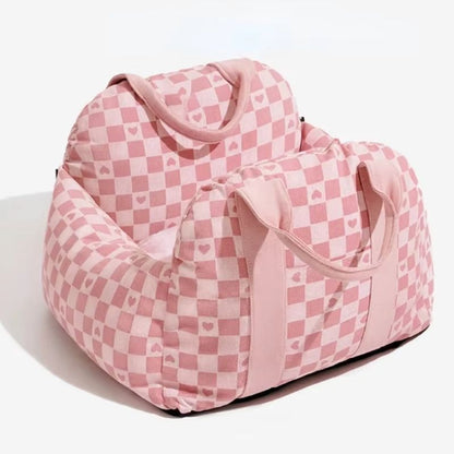 Heart Chequerboard Frenchie Car Seat Bed