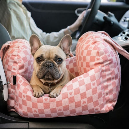 Heart Chequerboard Frenchie Car Seat Bed