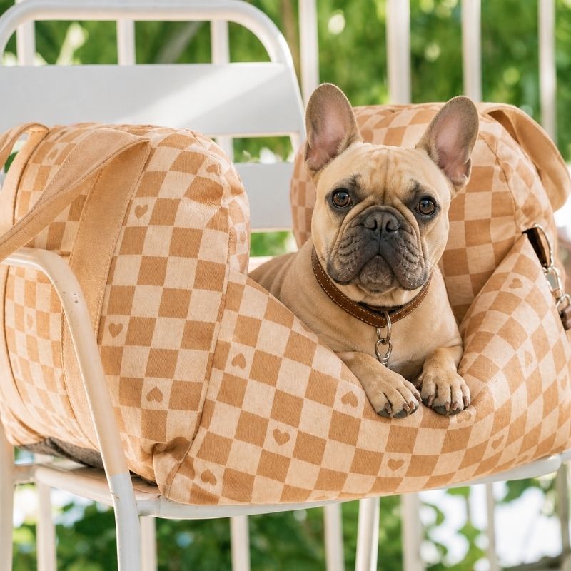 Heart Chequerboard Frenchie Car Seat Bed