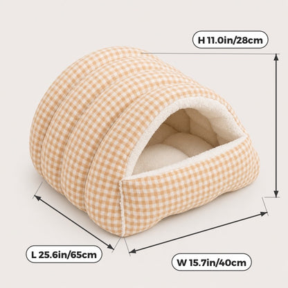 Plaid Frenchie Cave Bed dimensions: 65 x 40 x 28 cm / 25.6 x 15.7 x 11.0 in